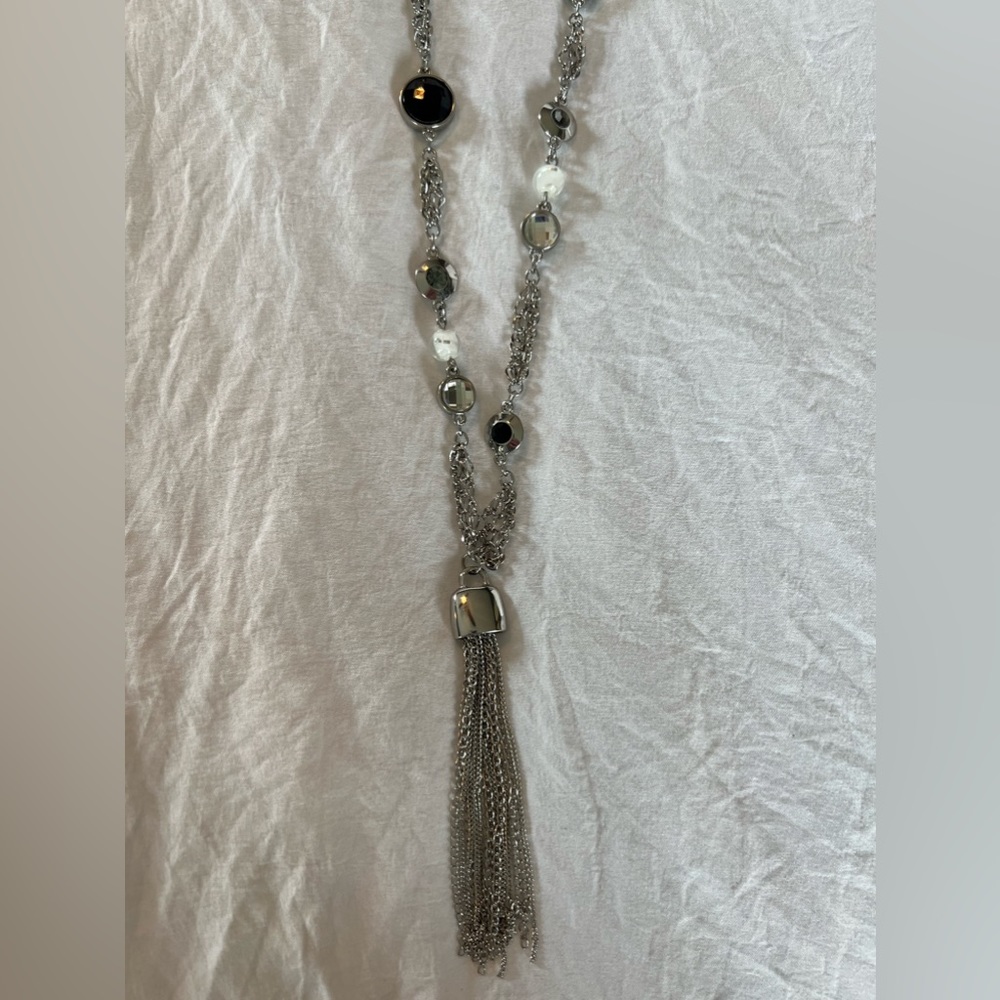 White House Black Market silver chain tassel necklace